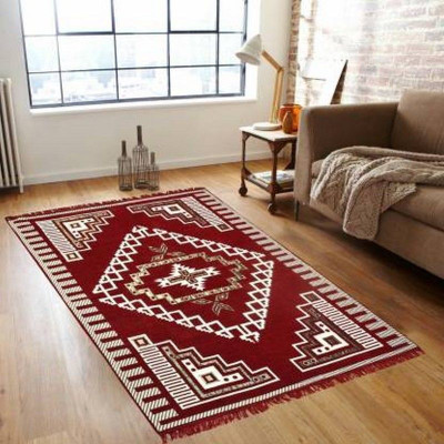 WebDealz 150 cm  X 210 cm Cotton Carpet(Rectangle, Red)