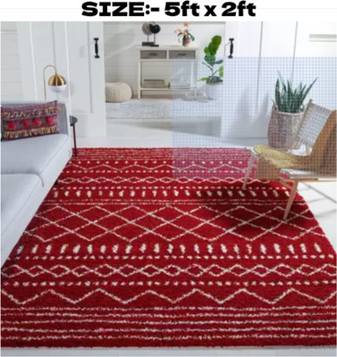 RM Handloom Maroon, Red Polyester Carpet(5 ft,  X 2 ft, Rectangle)