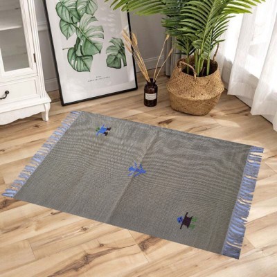 budhraj rugs Grey Cotton Dhurrie(2 ft,  X 3 ft, Rectangle)