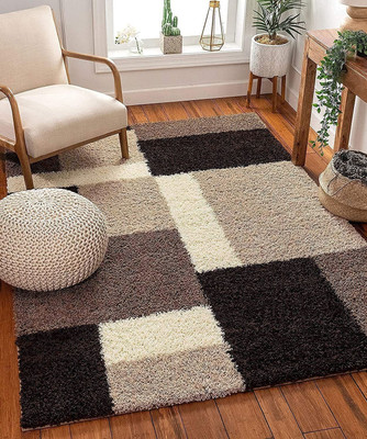 SR Handloom Brown, Beige Polyester Carpet(7 ft,  X 5 ft, Rectangle)