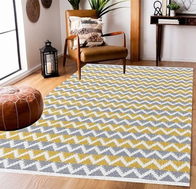 SAJAVAT HOME Yellow, Grey Cotton Area Rug(3 ft,  X 5 ft, Rectangle)