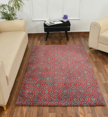 PRESTO BAZAAR Red, Grey Polyester Carpet(4 ft,  X 6 ft, Rectangle)