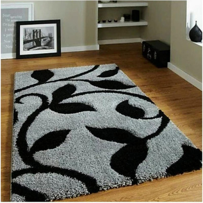 SR Handloom Grey, Black Polyester Carpet(2 ft,  X 6 ft, Rectangle)