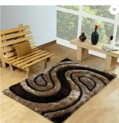 RM Handloom Brown Polyester Carpet(5 ft,  X 7 ft, Rectangle)