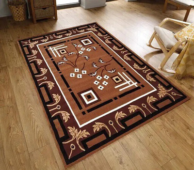 Alina International 5 Feet  X 7 feet Acrylic Carpet(Rectangle, Gold)