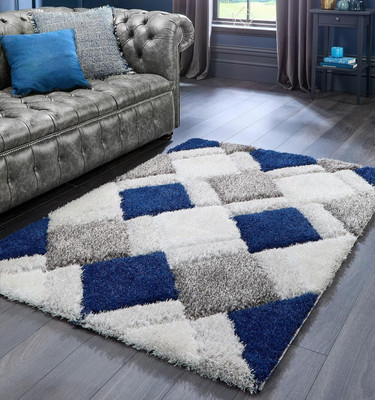 RM Handloom Dark Blue, Grey, White Polyester Carpet(4 cm,  X 2 cm, Rectangle)