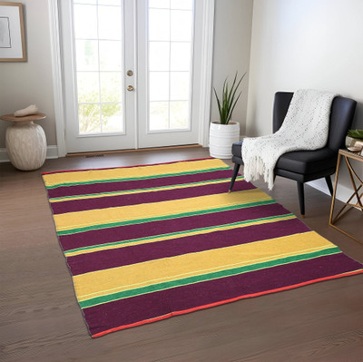 THE FRESH LIVERY Yellow, Purple Cotton Dhurrie(175 cm,  X 275 cm, Rectangle)
