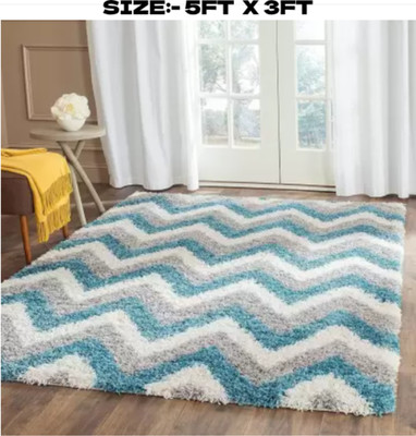 SR Handloom Grey, Light Blue Polyester Carpet(5 ft,  X 3 ft, Rectangle)