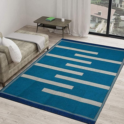 RADECOR Light Blue Chenille Carpet(152 cm,  X 213 cm, Rectangle)