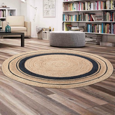 MRIC Beige, Black Jute Carpet(90 cm,  X 90 cm, Circle)