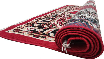 R CARPETS 5 ft  X 7 ft Silk Carpet(Rectangle, Red)