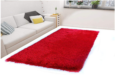 RM Handloom Red Polyester Carpet(4 ft,  X 6 ft, Rectangle)