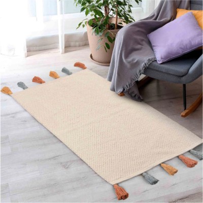 SASHAA WORLD Beige, Multicolor Cotton Area Rug(2 cm,  X 3 cm, Rectangle)