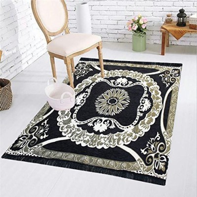 manvicreations Brown, Black Silk Carpet(7 ft,  X 5 ft, Rectangle)