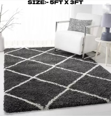 RM Handloom Grey Polyester Carpet(5 ft,  X 3 ft, Rectangle)