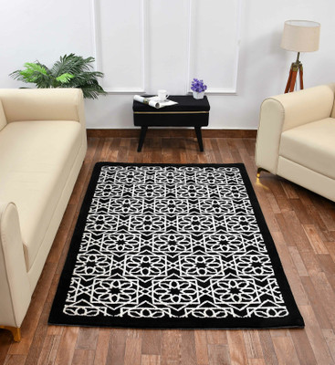 PRESTO BAZAAR Black Polyester Carpet(4 ft,  X 6 ft, Rectangle)