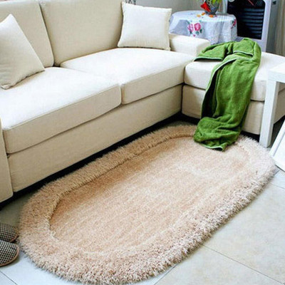 SR Handloom Beige Polyester Carpet(4 ft,  X 6 ft, Oval)