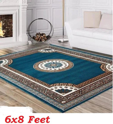ZAMZAMCARPET 6 FT  X 8 FT Silk, Acrylic Carpet(Rectangle, Blue, Multicolor)
