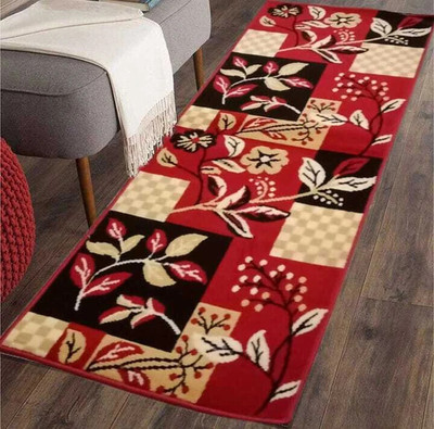 Samjeeda Handloom carpets Red Polyester Runner(50 cm,  X 150 cm, Rectangle)