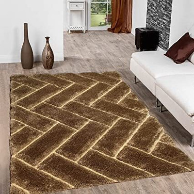 SR Handloom Gold Polyester Carpet(9 ft,  X 6 ft, Rectangle)