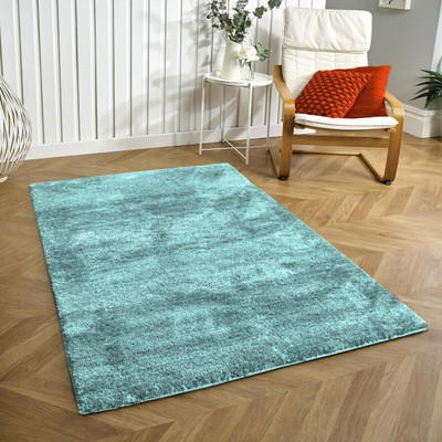 Ra handloom carpet Light Blue Polyester Carpet(90 cm,  X 150 cm, Rectangle)