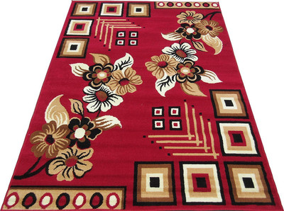 BhCarpet Red Acrylic Carpet(5 ft,  X 7 ft, Rectangle)