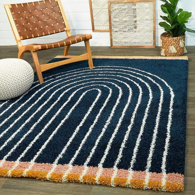 RM Handloom Dark Blue Polyester Carpet(6 ft,  X 4 ft, Rectangle)