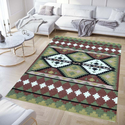 Prashia Collection Orange, White, Green Wool Carpet(120 cm,  X 180 cm, Rectangle)