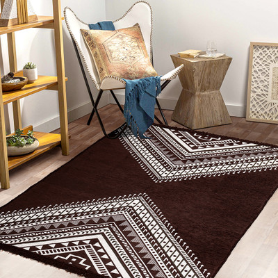 BSB HOME Brown, Beige Chenille Carpet(5 ft,  X 7 ft, Rectangle)