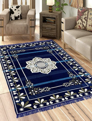 THE FRESH LIVERY Blue Cotton Carpet(140 cm,  X 193 cm, Rectangle)