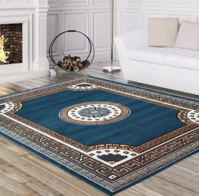 R CARPETS Blue Acrylic, Jute, Silk Carpet(5 ft,  X 7 ft, Rectangle)