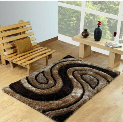 SR Handloom Brown Polyester Carpet(4 ft,  X 6 ft, Abstract)
