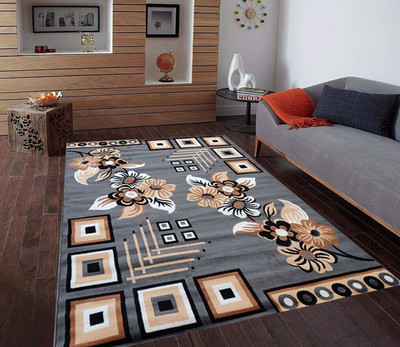 Alina International 5 Feet  X 7 feet Acrylic Carpet(Rectangle, Grey)