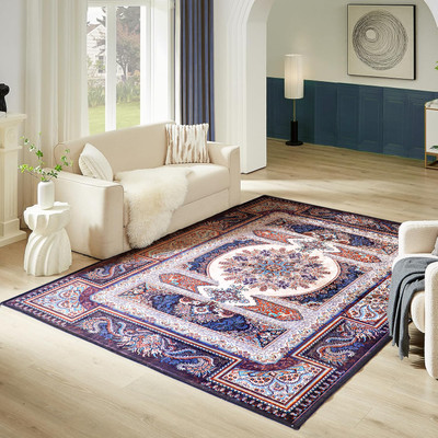 STATUS Beige, Blue Velvet Carpet(120 cm,  X 180 cm, Rectangle)