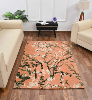 PRESTO BAZAAR Peach Polyester Carpet(4 ft,  X 6 ft, Rectangle)