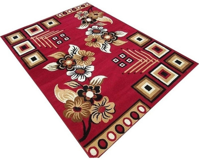 IP FASHION Red Polyester Carpet(270 cm,  X 360 cm, Rectangle)