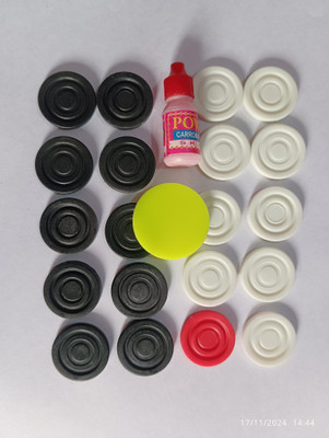 RPS sports Crystal carrom coins set with striker and powder Carrom Pawns(Pack of 20)