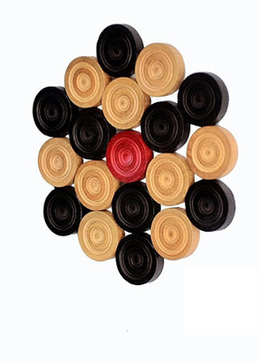 PERICO WOODEN CARROM COIN (9 BLACK 9 BROWN 2 RED) WITH MARBLE DESIGN STRICKER Carrom Pawns(Pack of 20)