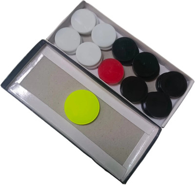 PERICO Acrylic Carrom Coins (10 Black,9 White, 1 Red) with Parrot Green Color Striker Carrom Pawns(Pack of 20)