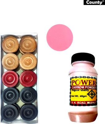 County ®Premium quality 20 Wooden coins With 1 stricker & 1 powder 40gm Carrom Pawns(Pack of 20)