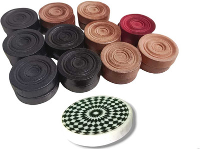 PERICO WOODEN CARROM COIN (10 BROWN, 10 BLACK, 2 RED) WITH STRIKER Carrom Pawns(Pack of 20)