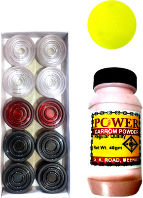 County ®Premium quality 20 Crystal coins With 1 stricker & 1 powder 40gm Carrom Pawns(Pack of 20)