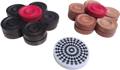 PERICO WOODEN CARROM PAWNS (9 BLACK,9 BROWN,2 RED) WITH STRIKER Carrom Pawns(Pack of 20)
