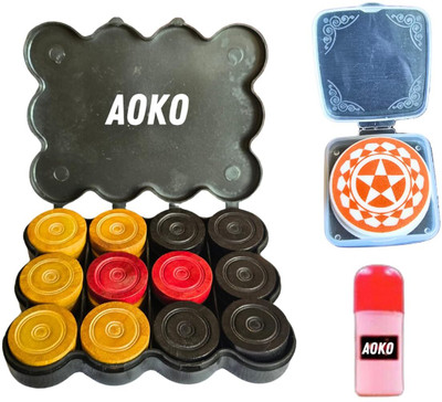 AOKO Carrom Board Coins Set of24 Includes Floral Printed Striker and Disco Powder Carrom Pawns(Pack of 24)