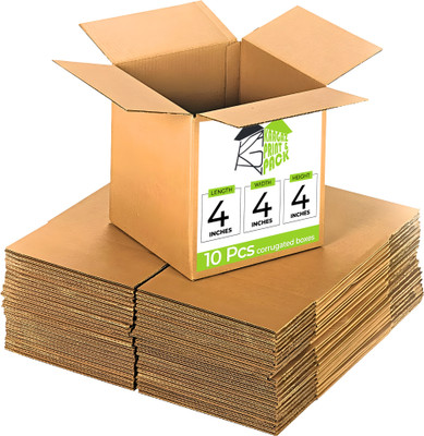 Kaagaz Corrugated Cardboard ALL ITEM 4x4x4Inches Packaging Box(Pack of 10 Brown)