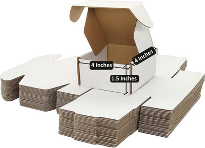 Prockage Self-Locking Box Craft Paper 3Ply Corrugated Packing Box 4X4X1.5 Inches White Packaging Box Packaging Box(Pack of 25 White)