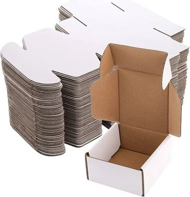 Agwan Self-Locking Box Craft Paper Flat Corrugated White Box 4x4x1.5 – Ideal for E-Commerce Packing Packaging Box(Pack of 20 White)