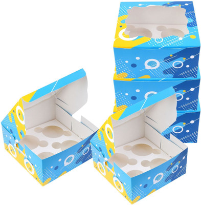GROWNEX PVT. LTD. Cake Box Paper Disposable Foldable Cupcake Gift Box with Window Muffin Pastries & Desserts Cake Packaging Box(Pack of 40 Blue)