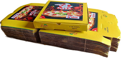 Krrish Pizza Box Cardboard 8-inch Packaging Box(Pack of 50 Yellow, Black, Red)