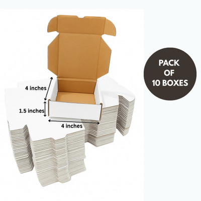 Akash Corrugated Cardboard 3 Ply Packing Box 4x4x1.5 Inch, Small white box for Jewellery, Gifts, Ecommerce Packaging Box(Pack of 10 White)